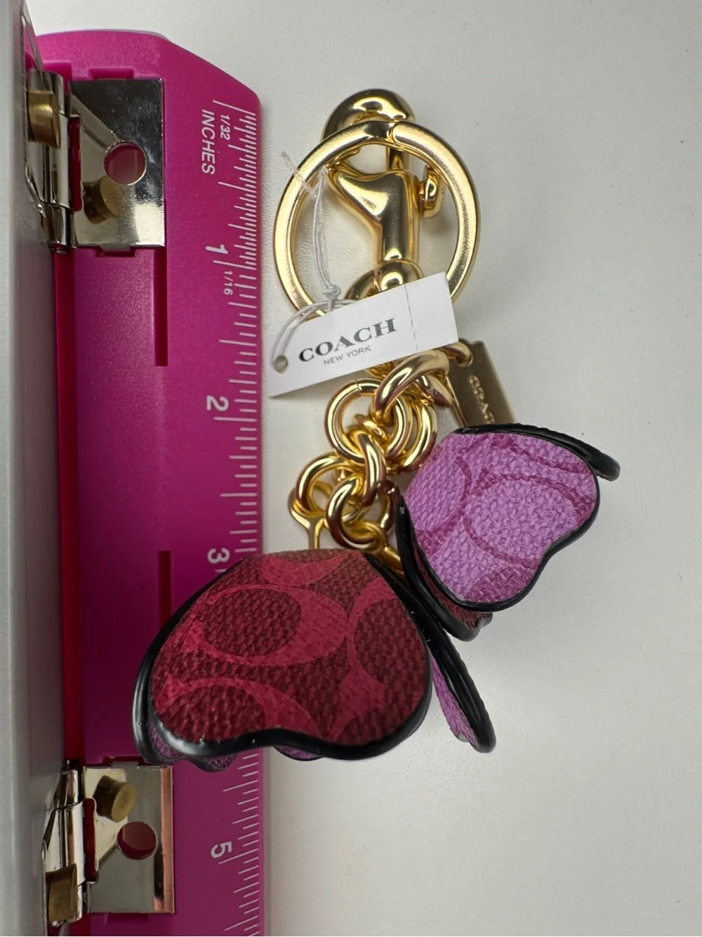 Coach Signature C Pink And Purple Gold Fob Charm Keychain NWT - Picture 12 of 14